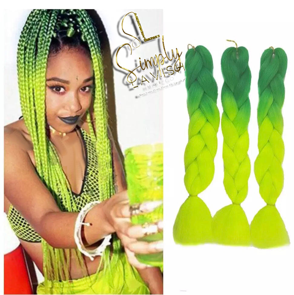 🌿 Vibrant Green Kanekalon Ombre Braiding Hair: Jumbo…